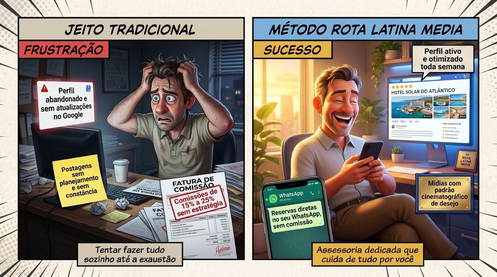 Comparativo: Jeito Tradicional vs Método Rota Latina Media